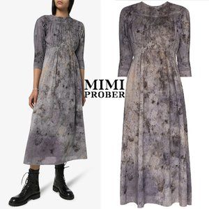 MIMI PROBER tie dye cotton Georgia Victorian style maxi dress in mulberry mauve